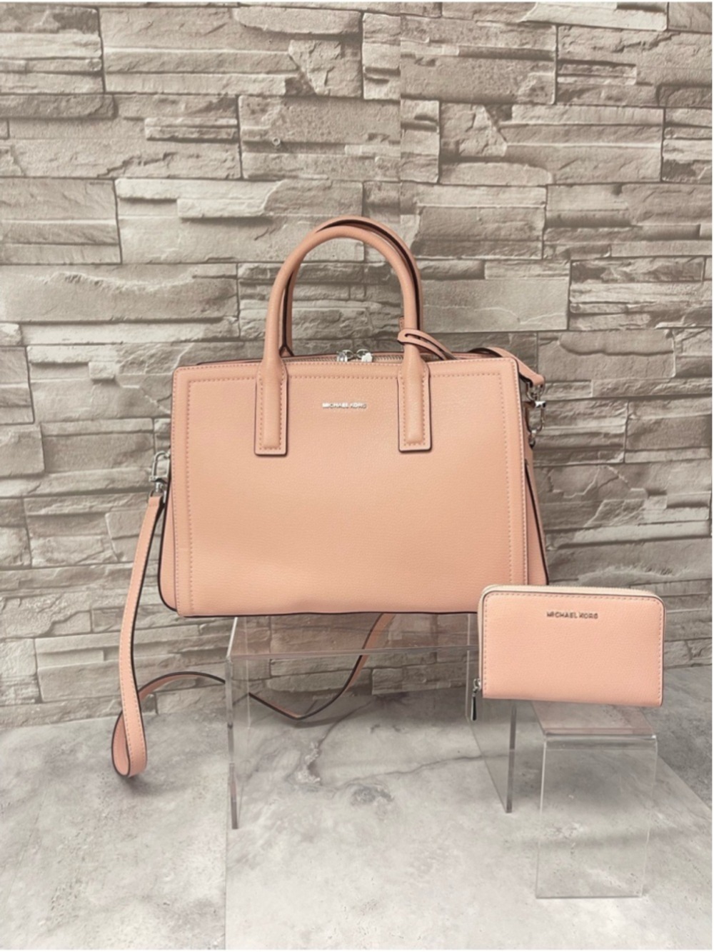 Michael Kors Laila Medium Leather Satchel & Matching Wallet Smoky Rose Pink - Picture 3 of 11